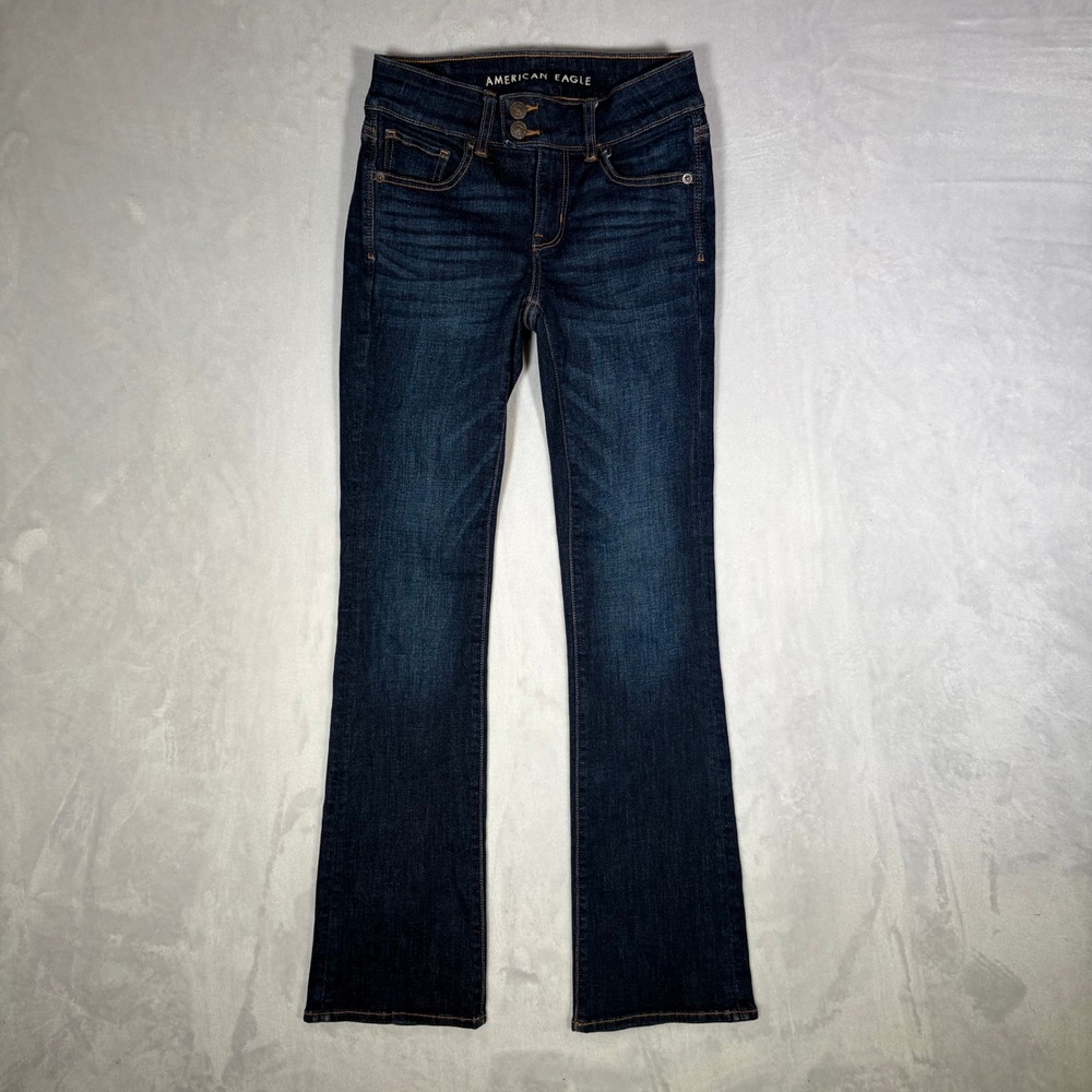 American Eagle Kick Boot Jeans Womens Size 0 Dark Wash Next Level Stretch